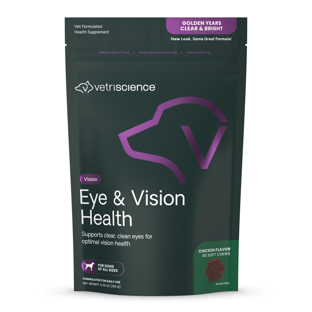 VetriScience Eye & Vision Health chews bottle for daily eye support.