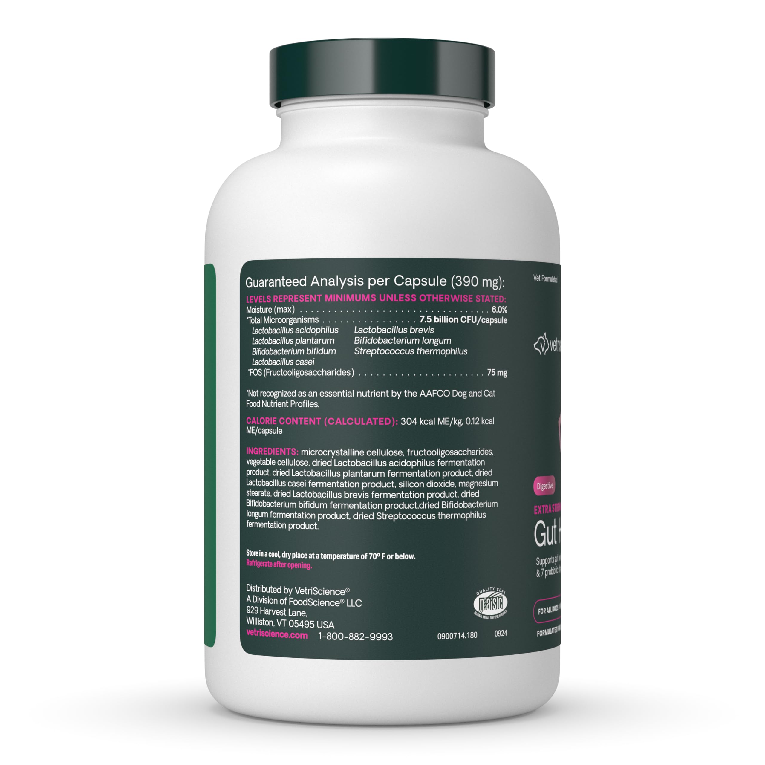 vetriscience gut health capsules spilled near pet food, suggesting routine use