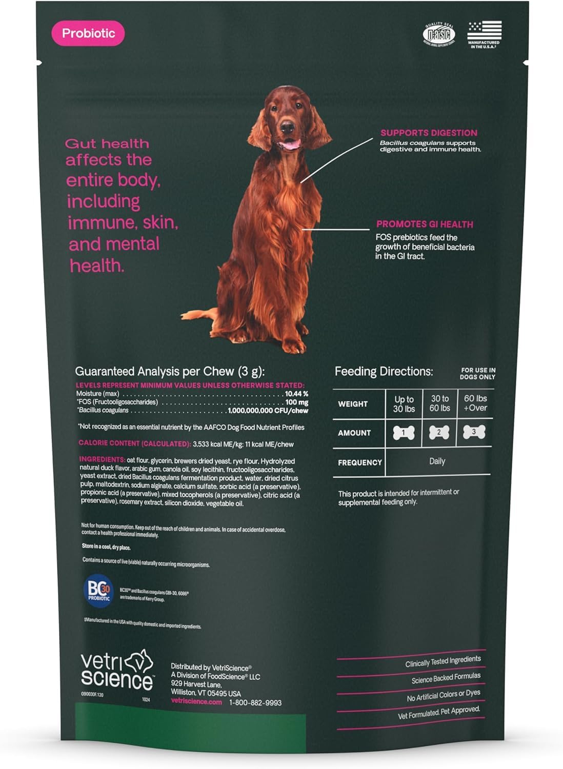 Owner gives VetriScience Gut Health Chews as part of daily routine.