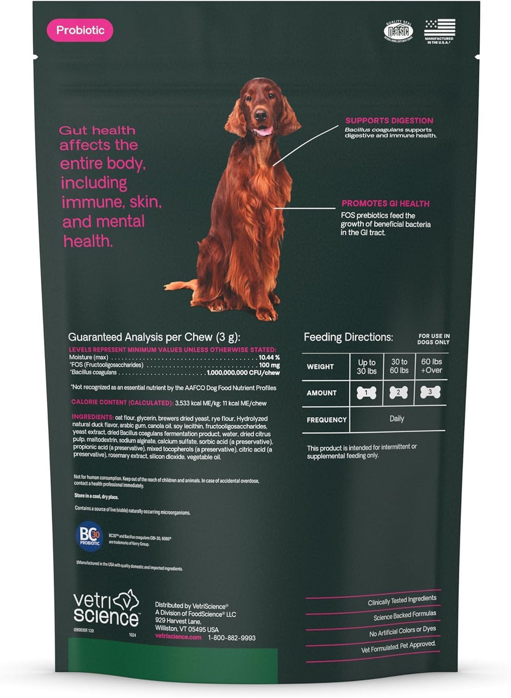 Owner gives VetriScience Gut Health Chews as part of daily routine.