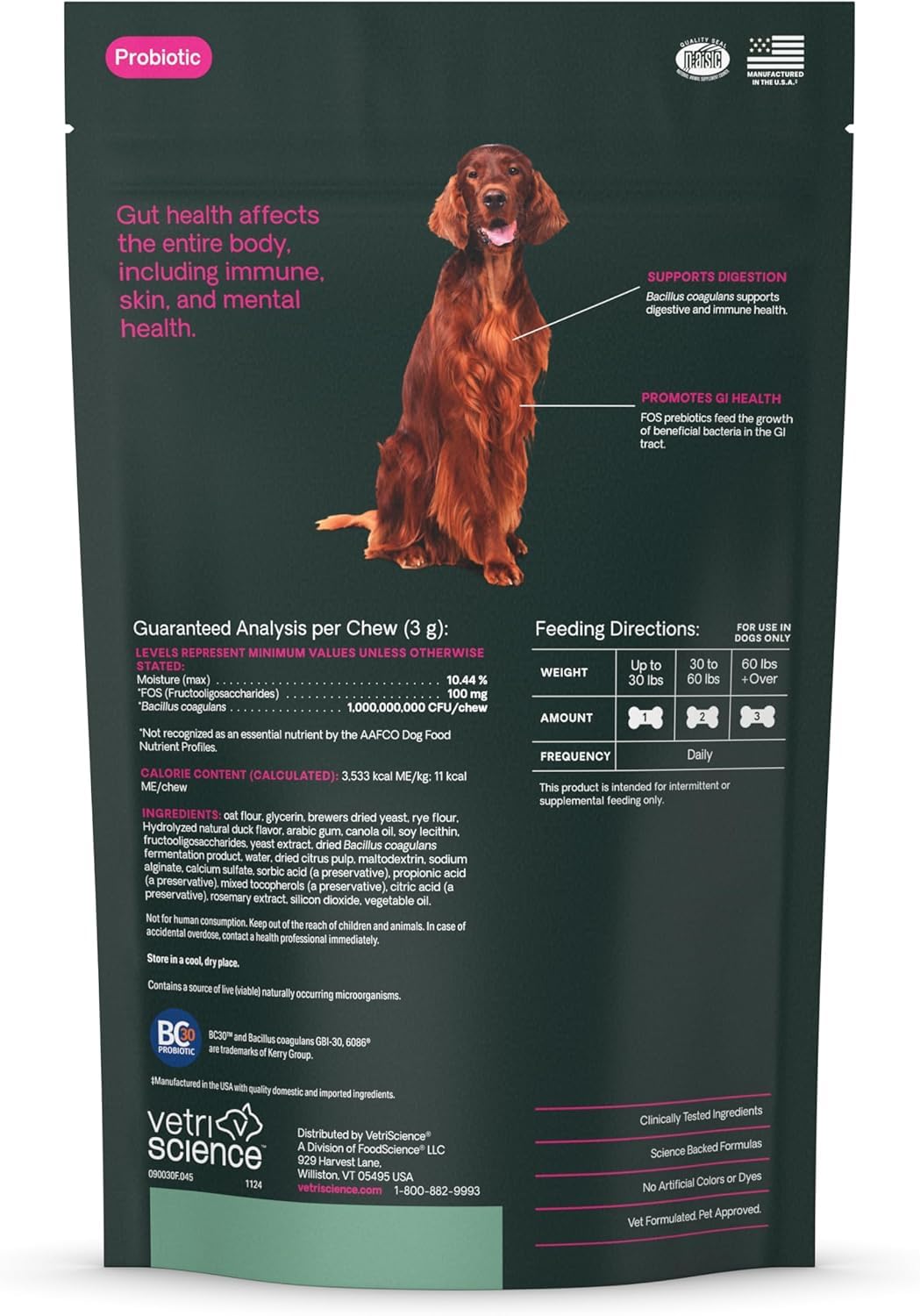 VetriScience Gut Health Chews serving dish for easy daily administration and routine