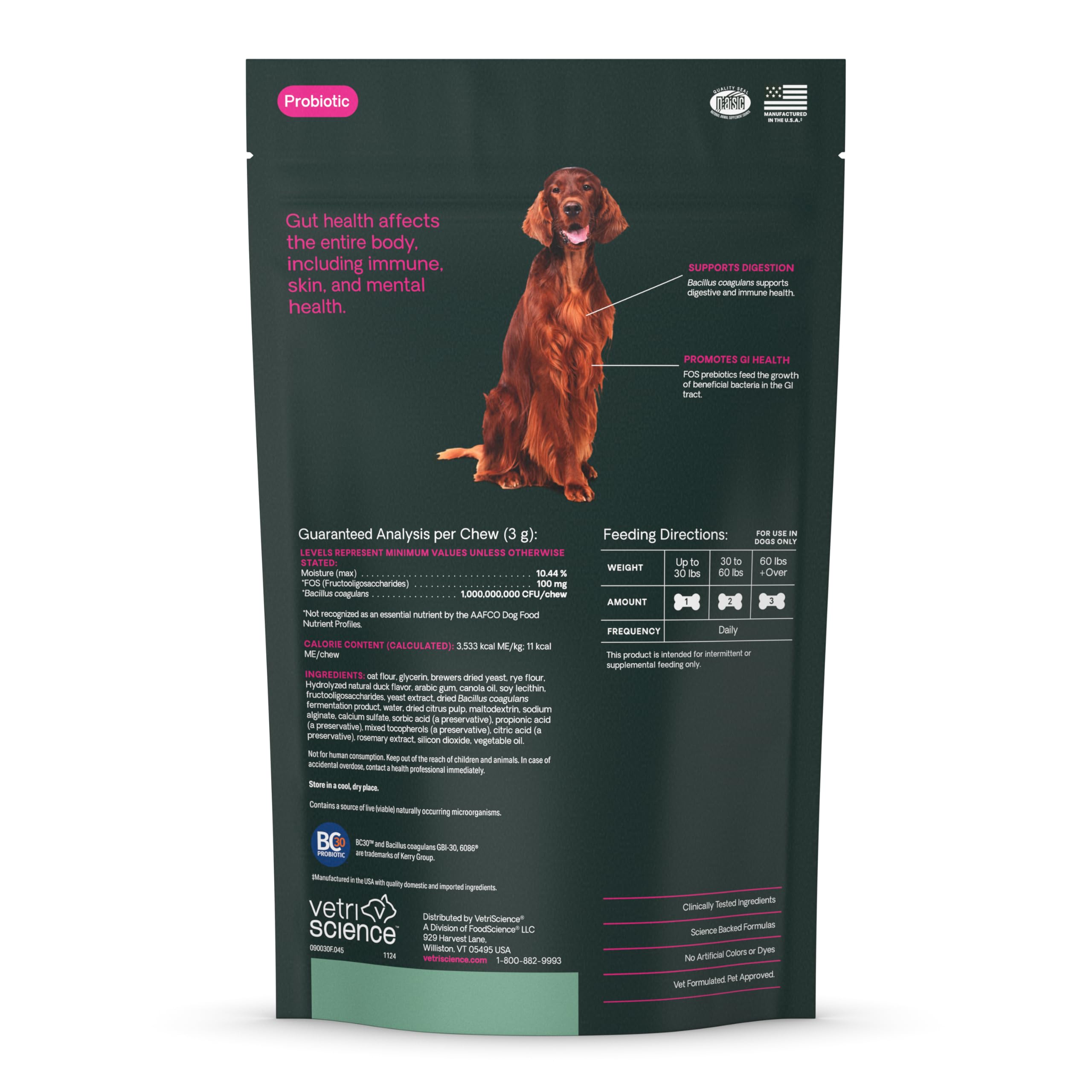 VetriScience Gut Health Chews NASC certification label with third-party testing