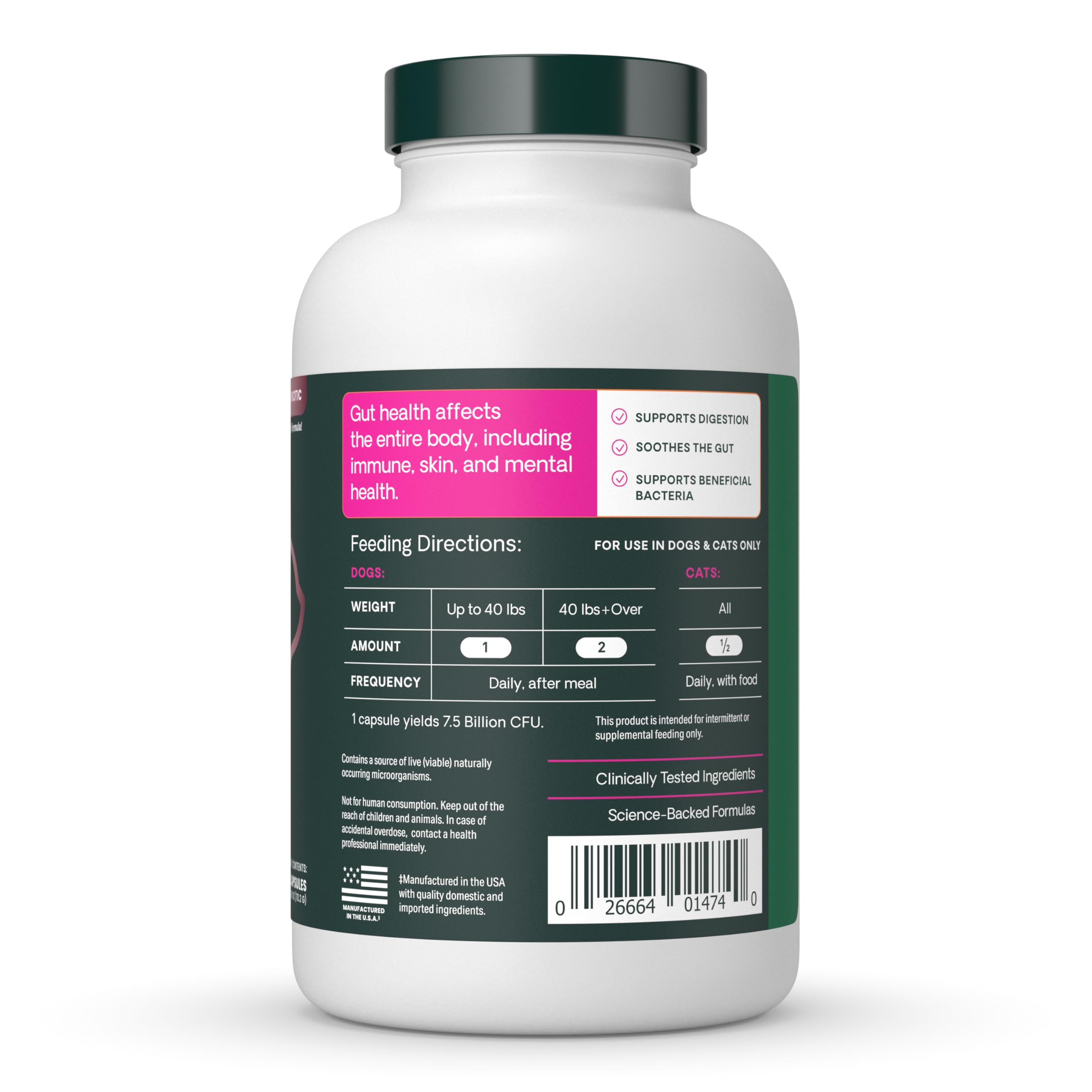 vetriscience gut health bottle beside two pets, hinting at digestive comfort support