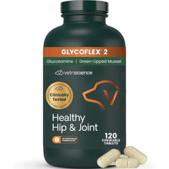 VetriScience Healthy Hip and Joint chews in bottle support dog mobility.