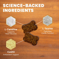 VetriScience label highlights taurine and CoQ10 for heart support.