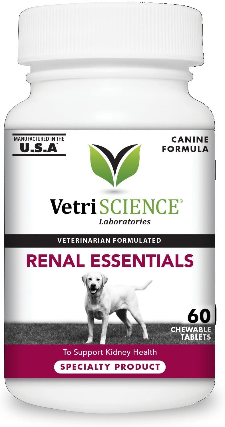 VetriScience Kidney Health dog chew bottle for daily renal support and easy administration.