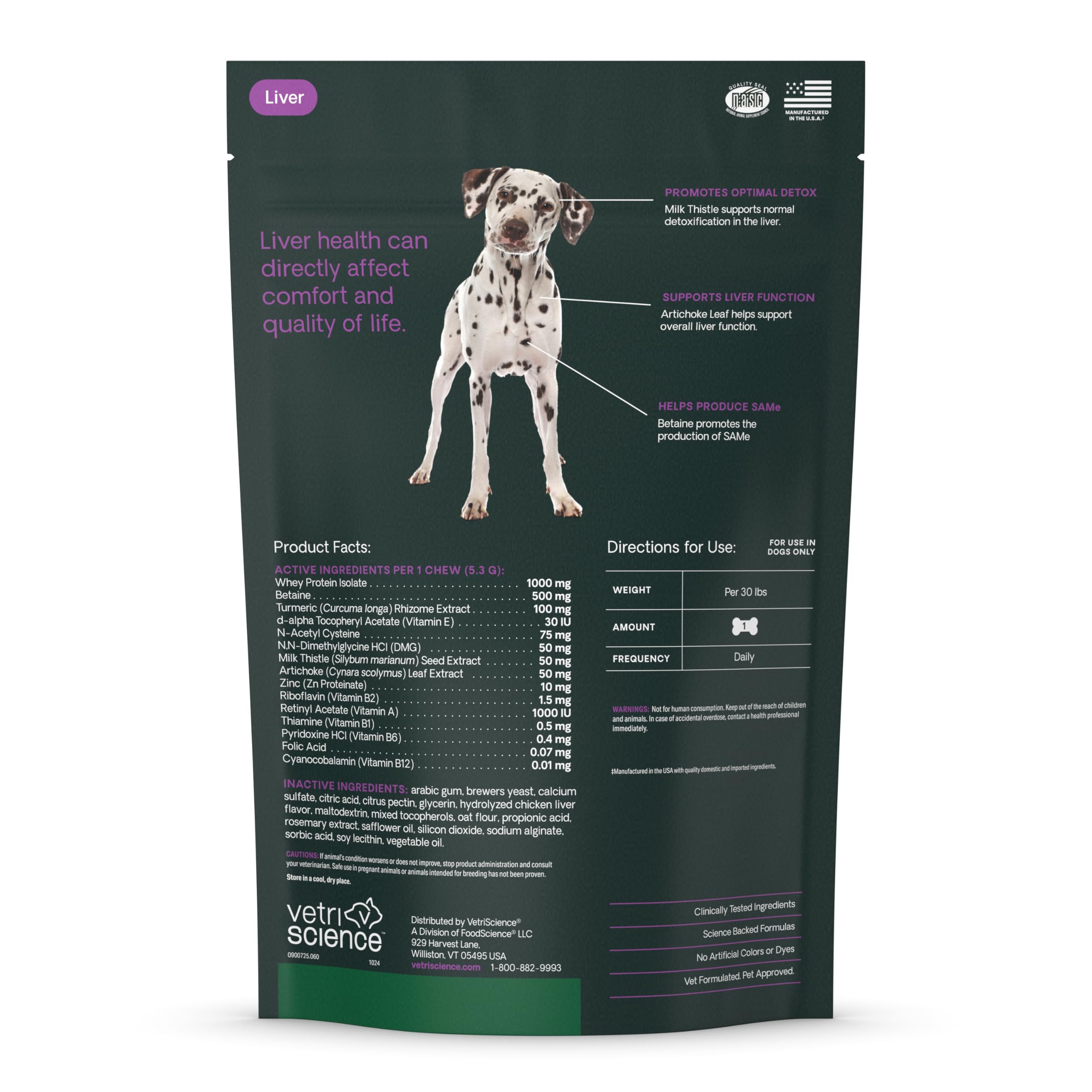 VetriScience Liver Health Chews bowl with chews beside dog food bowl