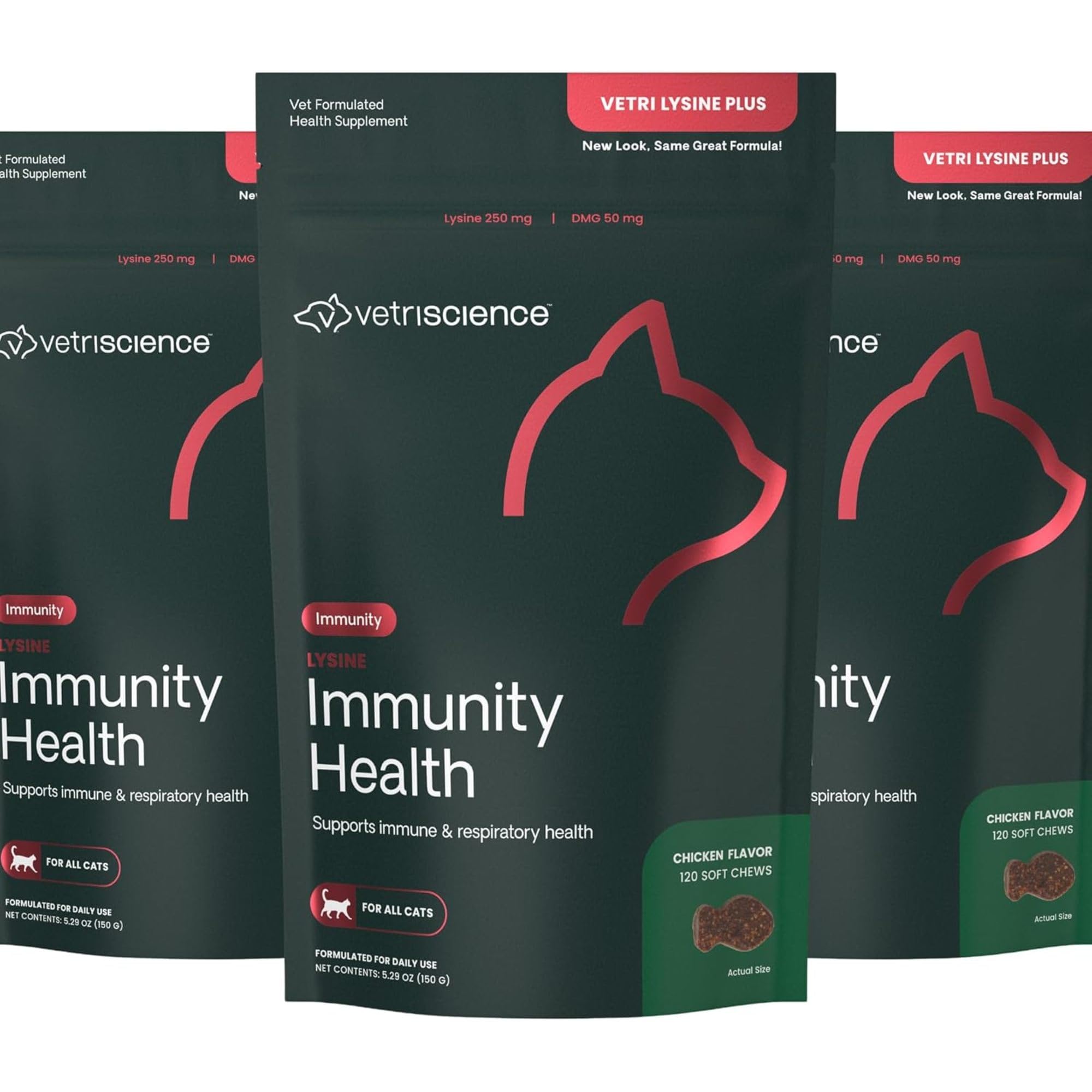 VetriScience Lysine Immunity Health chews bottle front may support immune function.