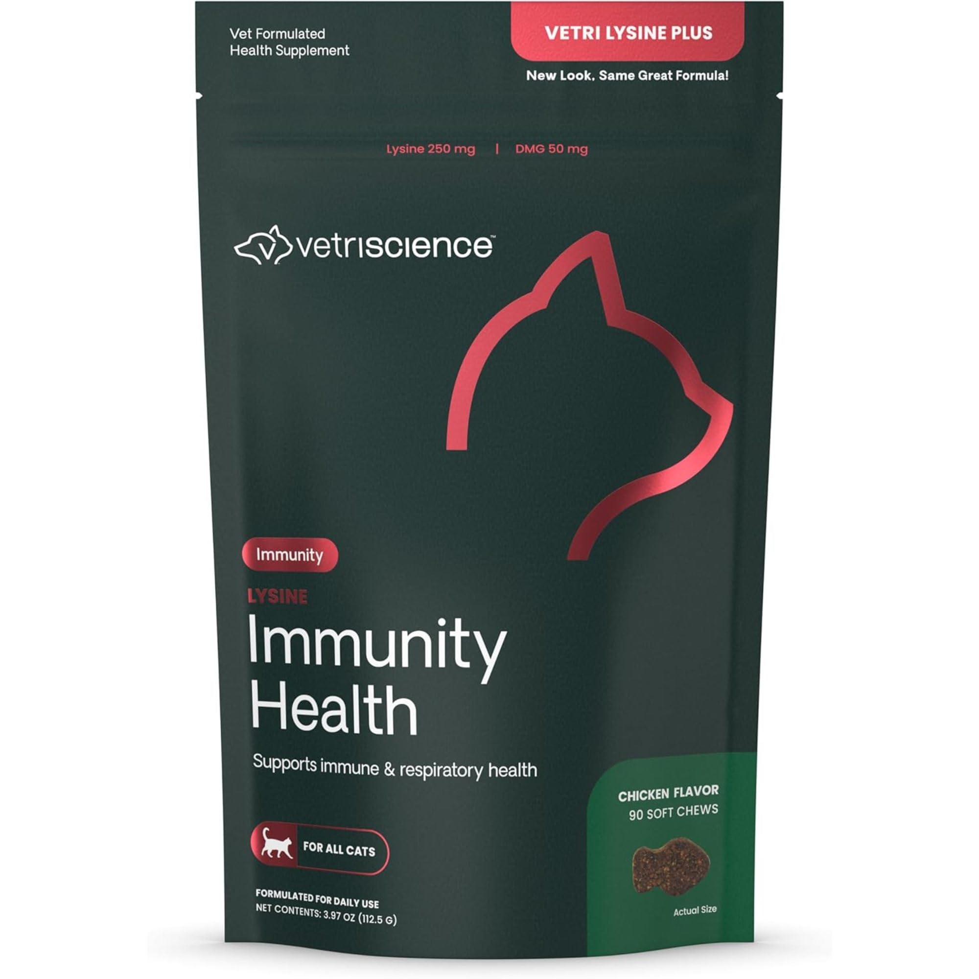 VetriScience Lysine Immunity Health bottle on counter for cat immune support