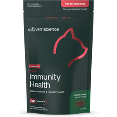 VetriScience Lysine Immunity Health bottle on counter for cat immune support
