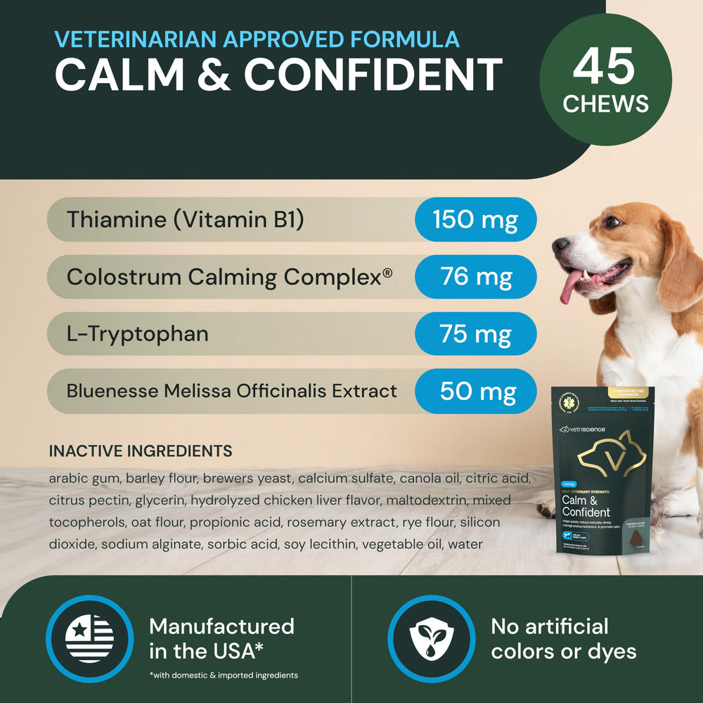 VetriScience Calm & Confident chews serving demonstrates canine calming benefits during visits