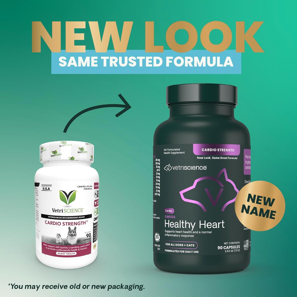 VetriScience Omega Healthy Heart capsules closeup highlights easy administration for dogs and cats