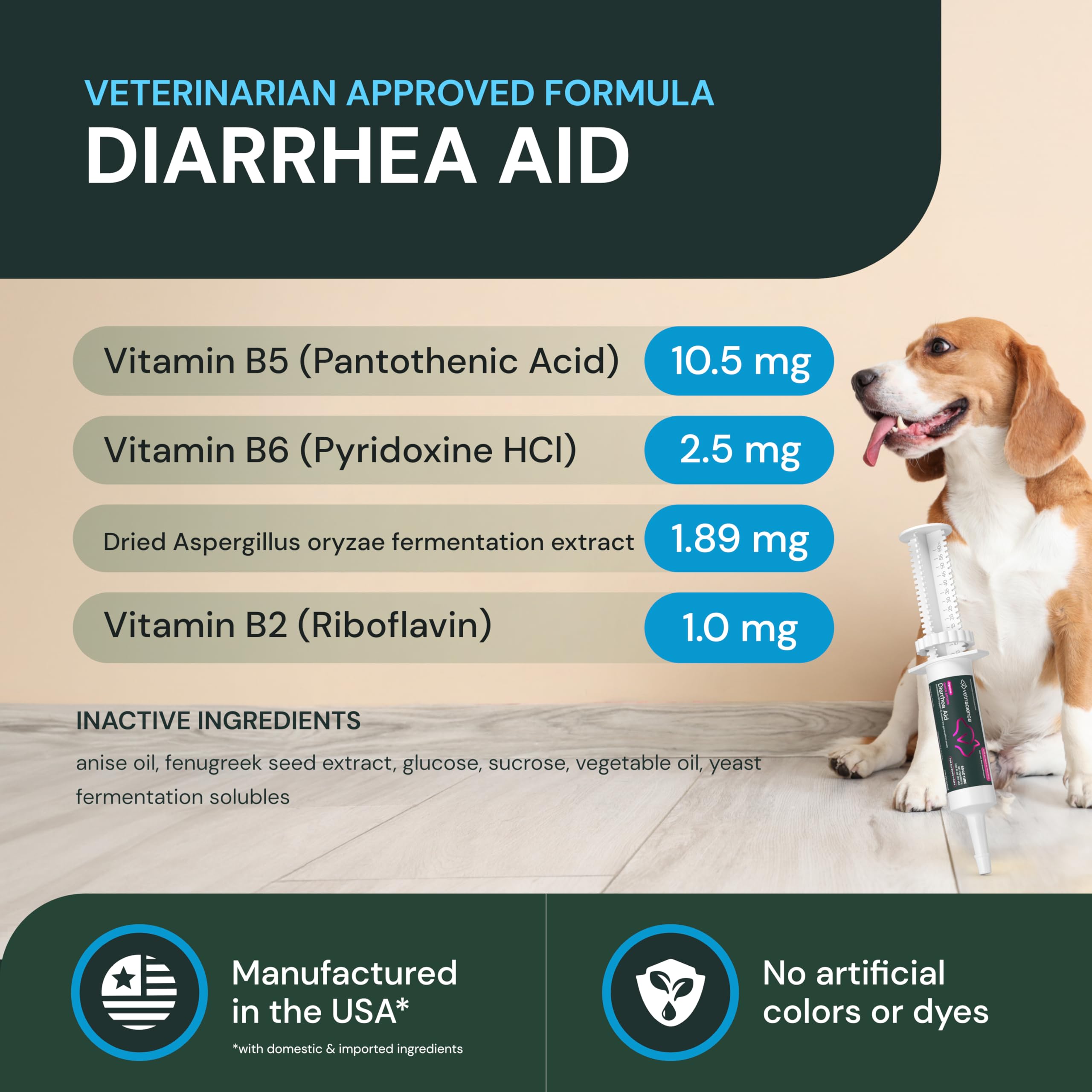 Dog receives VetriScience paste dose to aid nervous gut during travel.