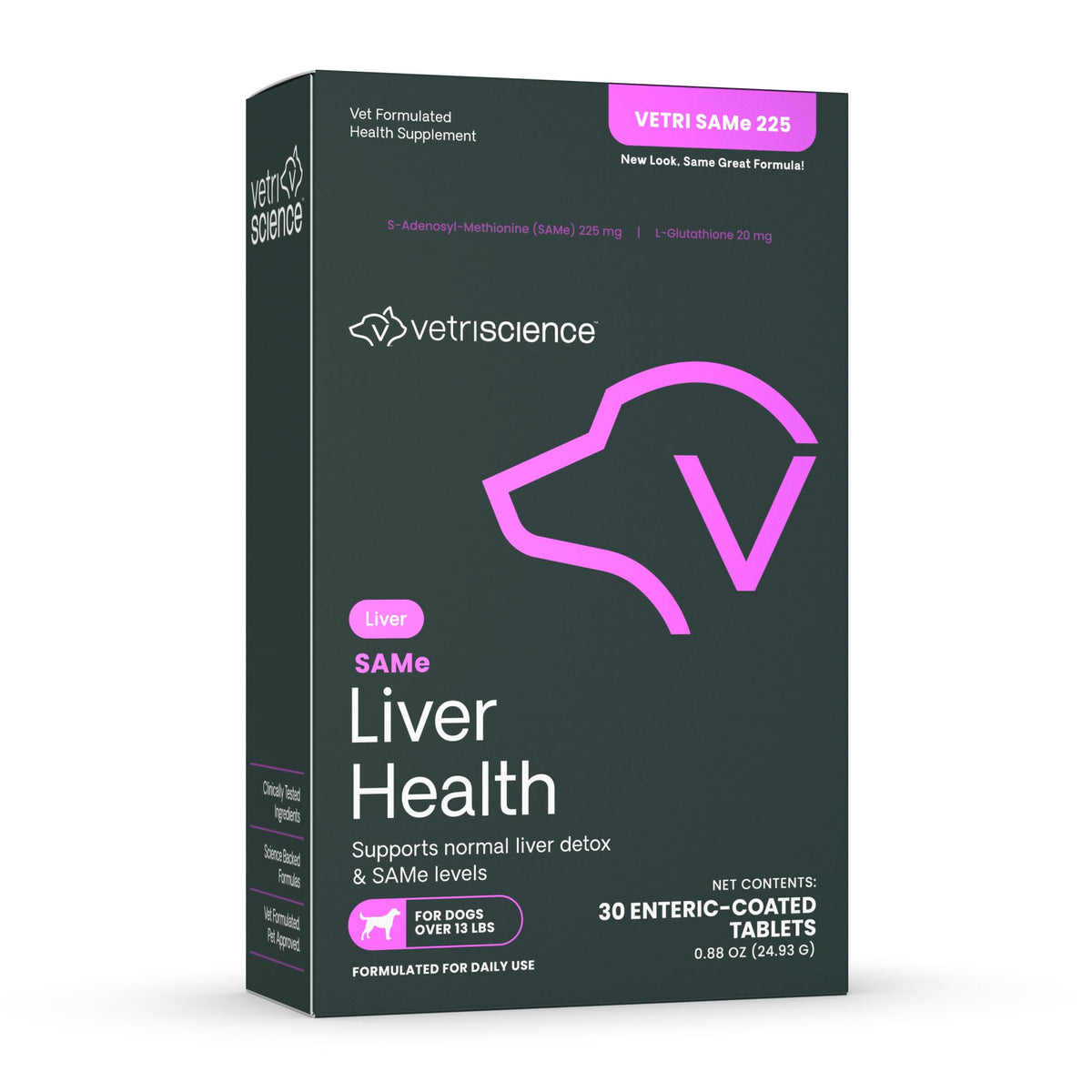 VetriScience SAMe Liver Health tablets bottle for dogs, easy daily liver support.