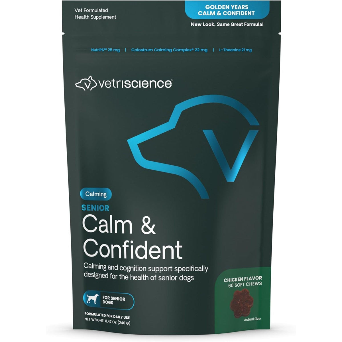 VetriScience Senior Calm & Confident chews in a bowl support gentle calm for seniors
