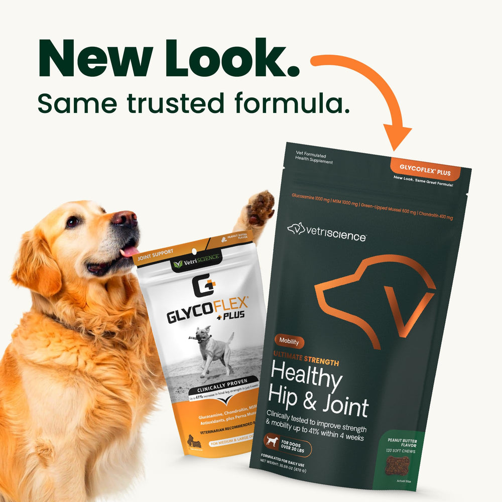 Close-up of GlycoFlex Plus label highlighting high‑strength joint care
