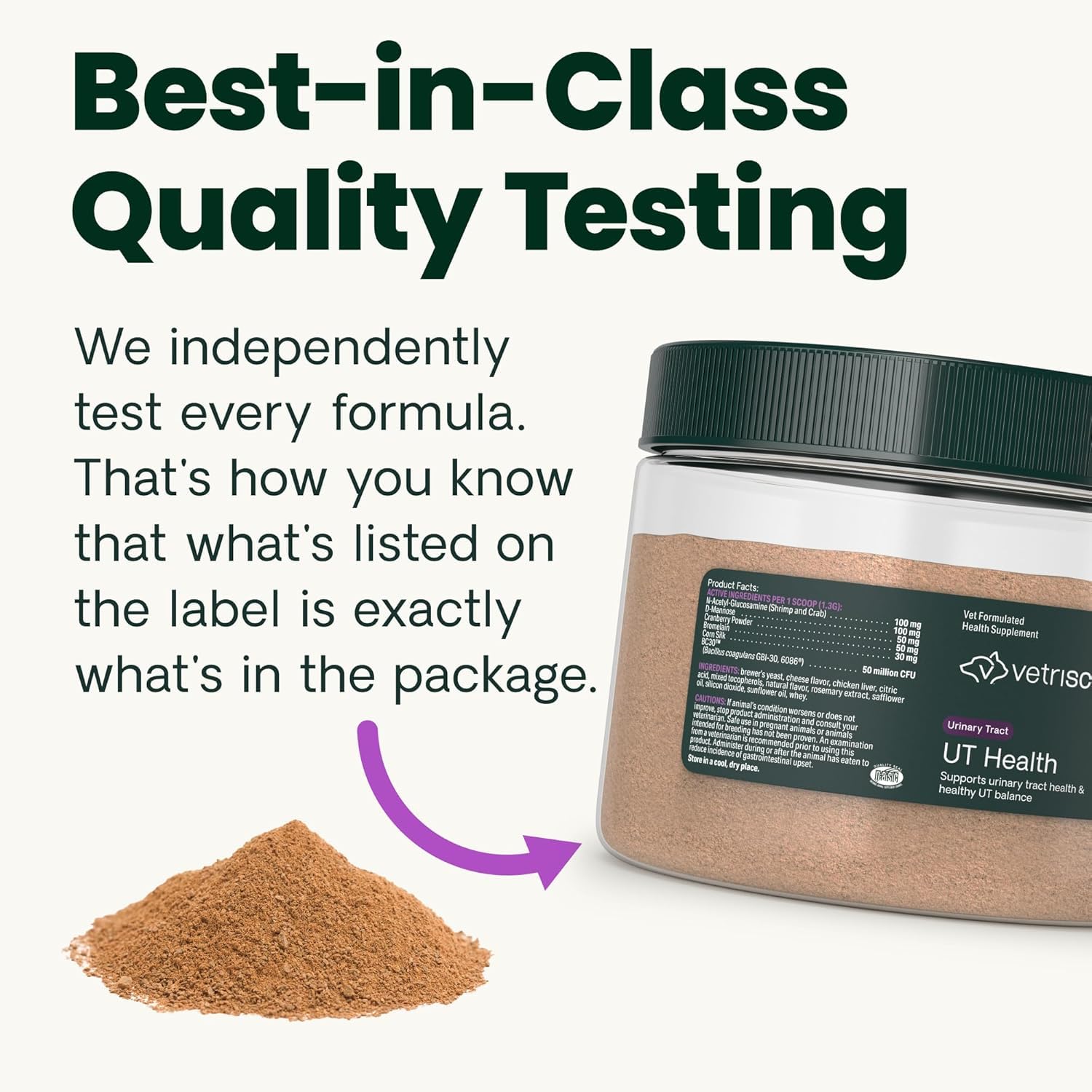 Close-up of UT Health powder texture ideal for mixing with treats.