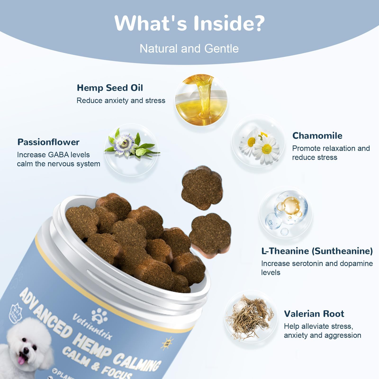 Vetriuntrix Calming Chews vet-formulated for canine comfort