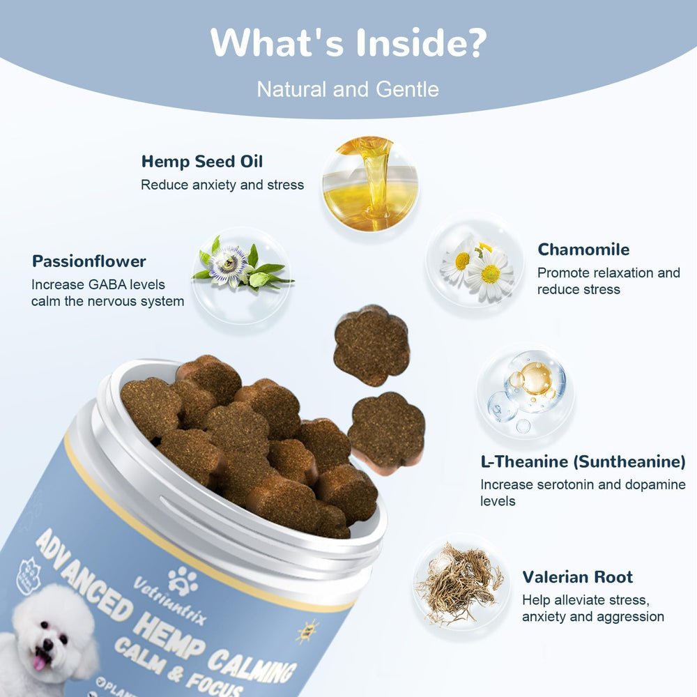 Vetriuntrix Calming Chews vet-formulated for canine comfort