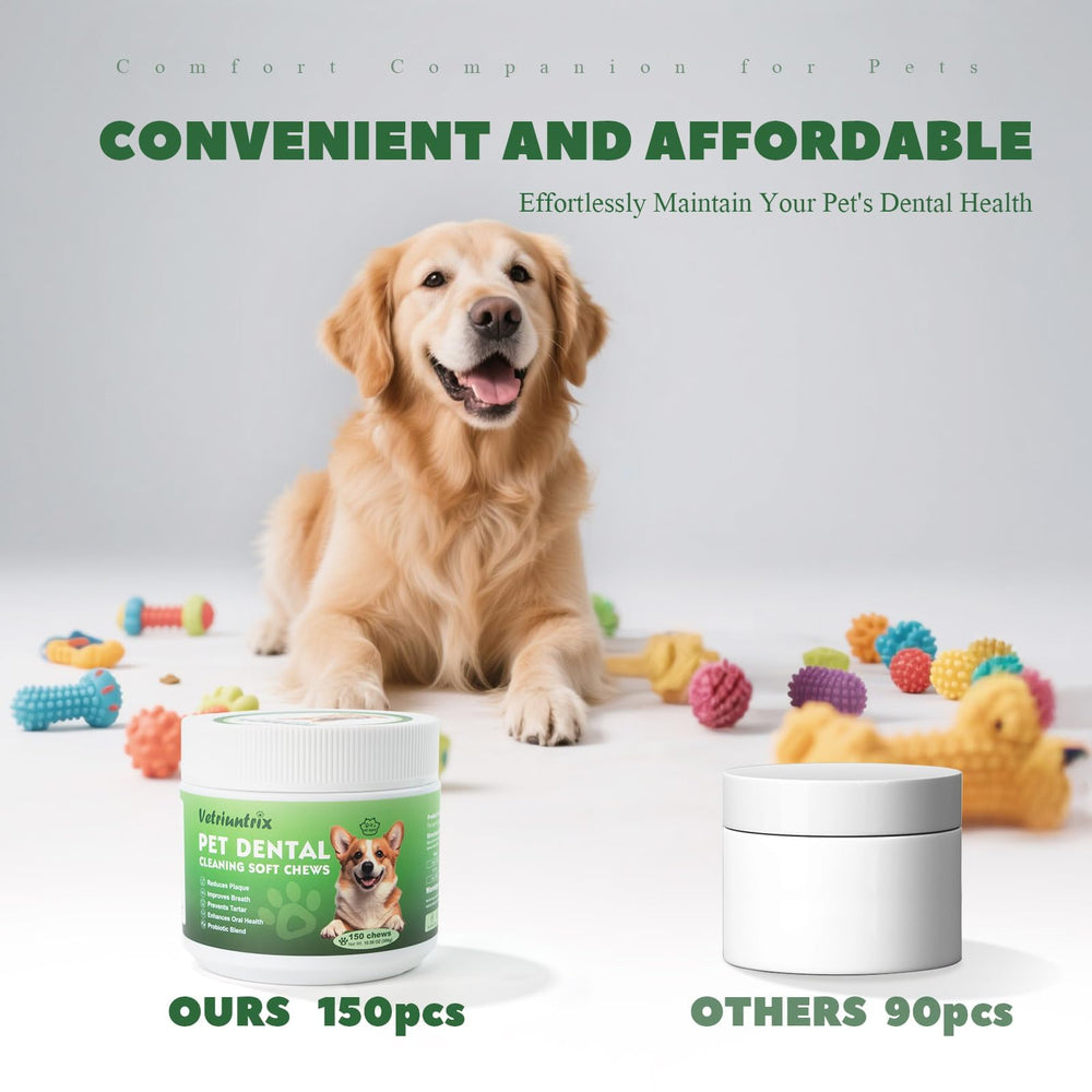 Vetriuntrix chews ready to sprinkle on meals for everyday dental care.