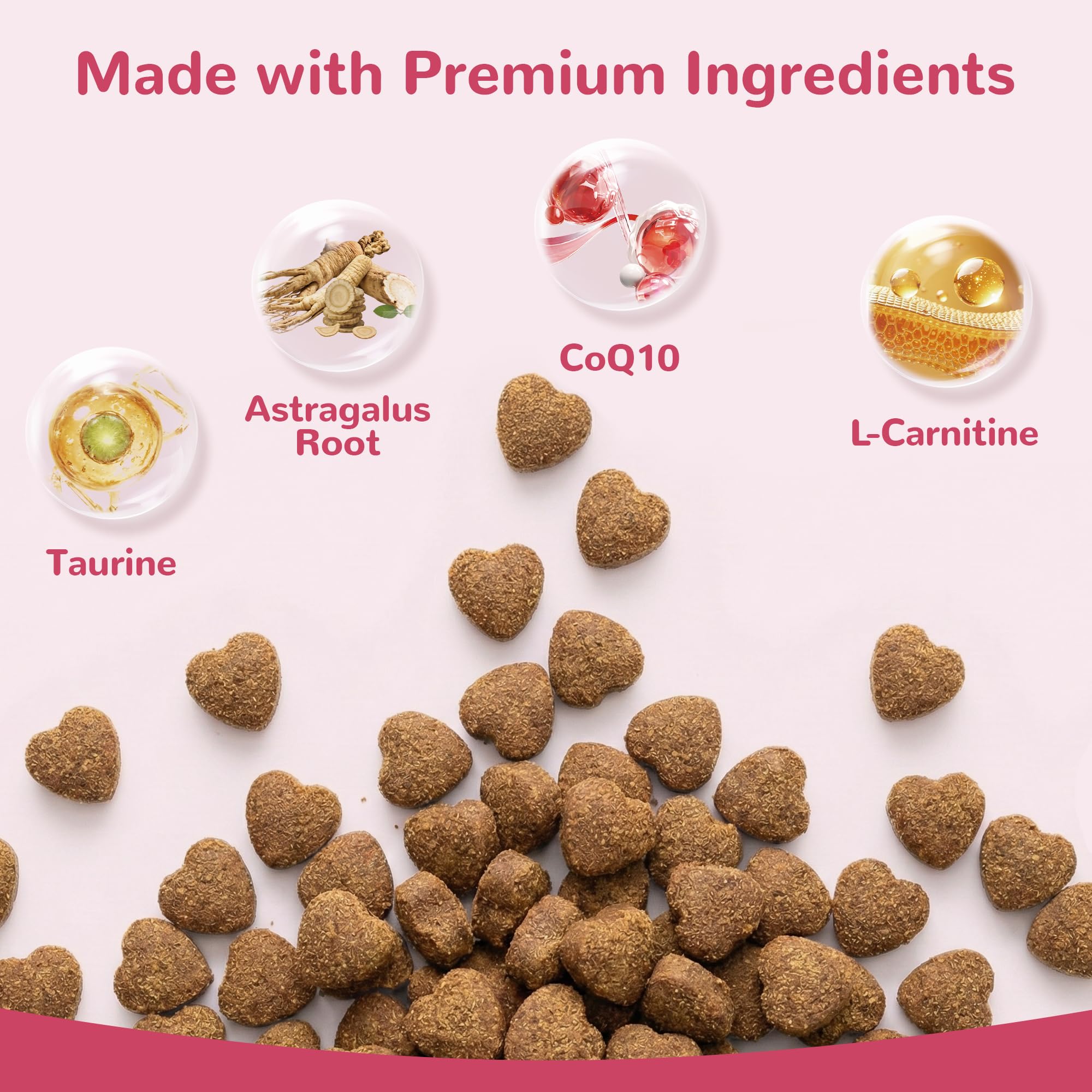 Vetriuntrix Heart Support label highlights CoQ10 and taurine for heart function.