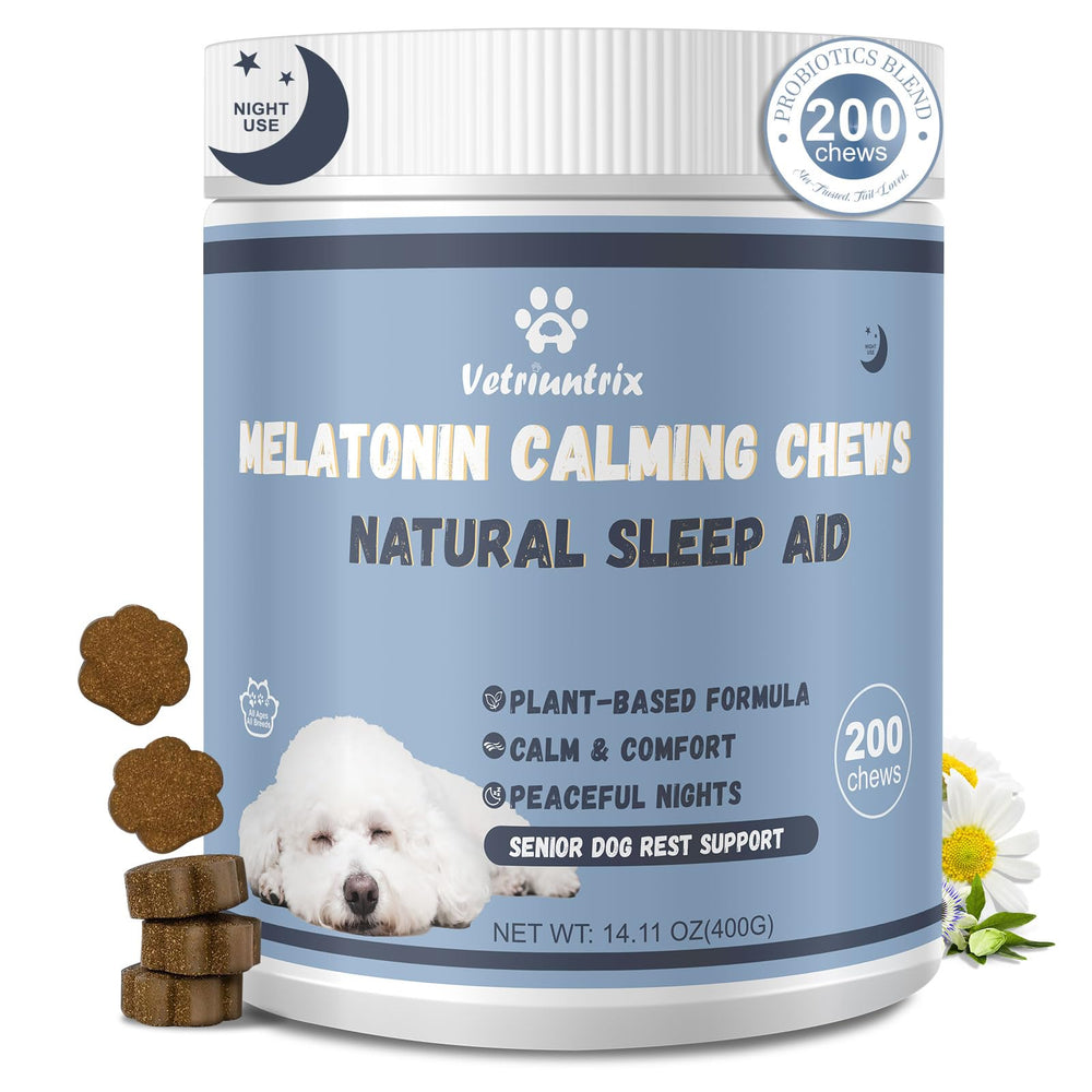 Vetriuntrix Melatonin calming chews packaging highlights 3 mg per serving