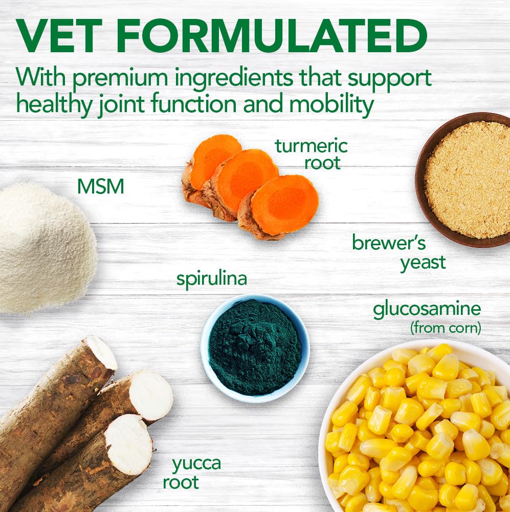 Vet's Best Advanced Hip & Joint bottle pour reveals easy dosing