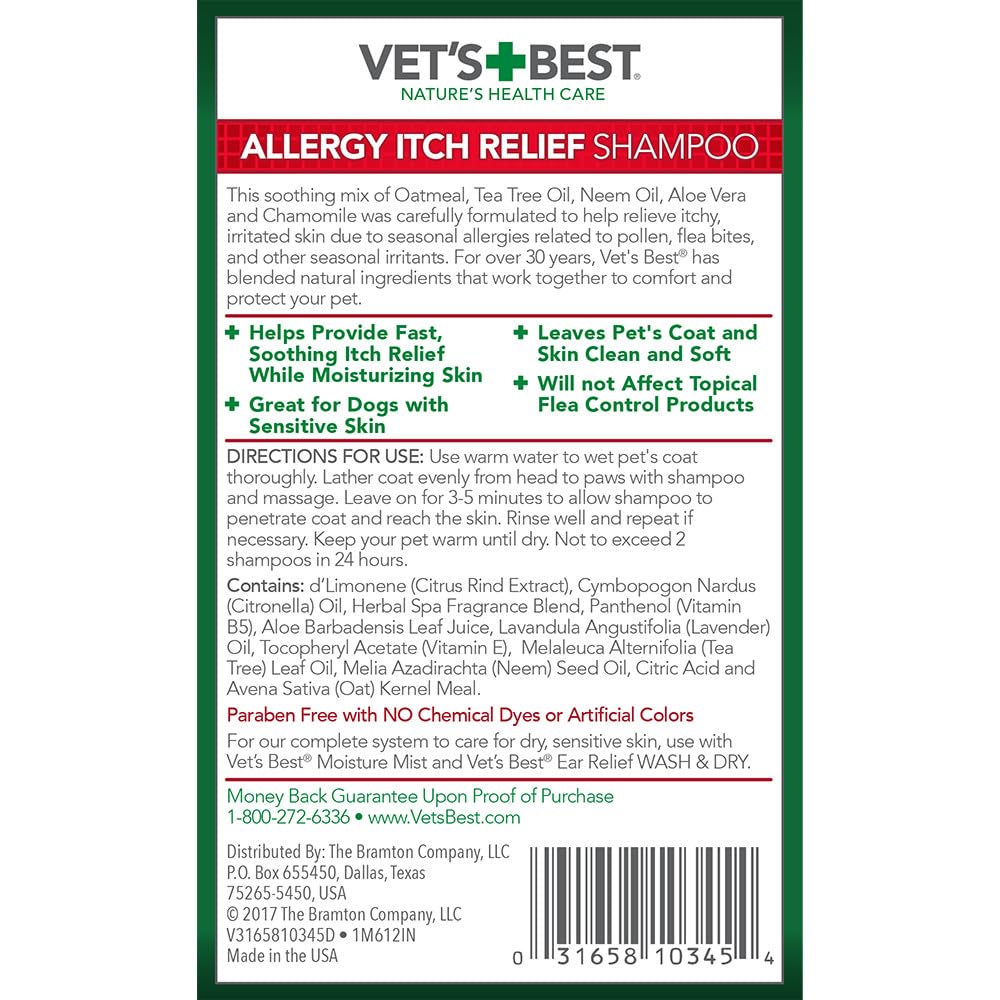Vet's Best allergy itch relief shampoo ideal for seasonal allergy care