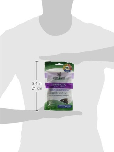 Vet's Best Probiotic Soft Chews six-strain blend on packaging supports gut health