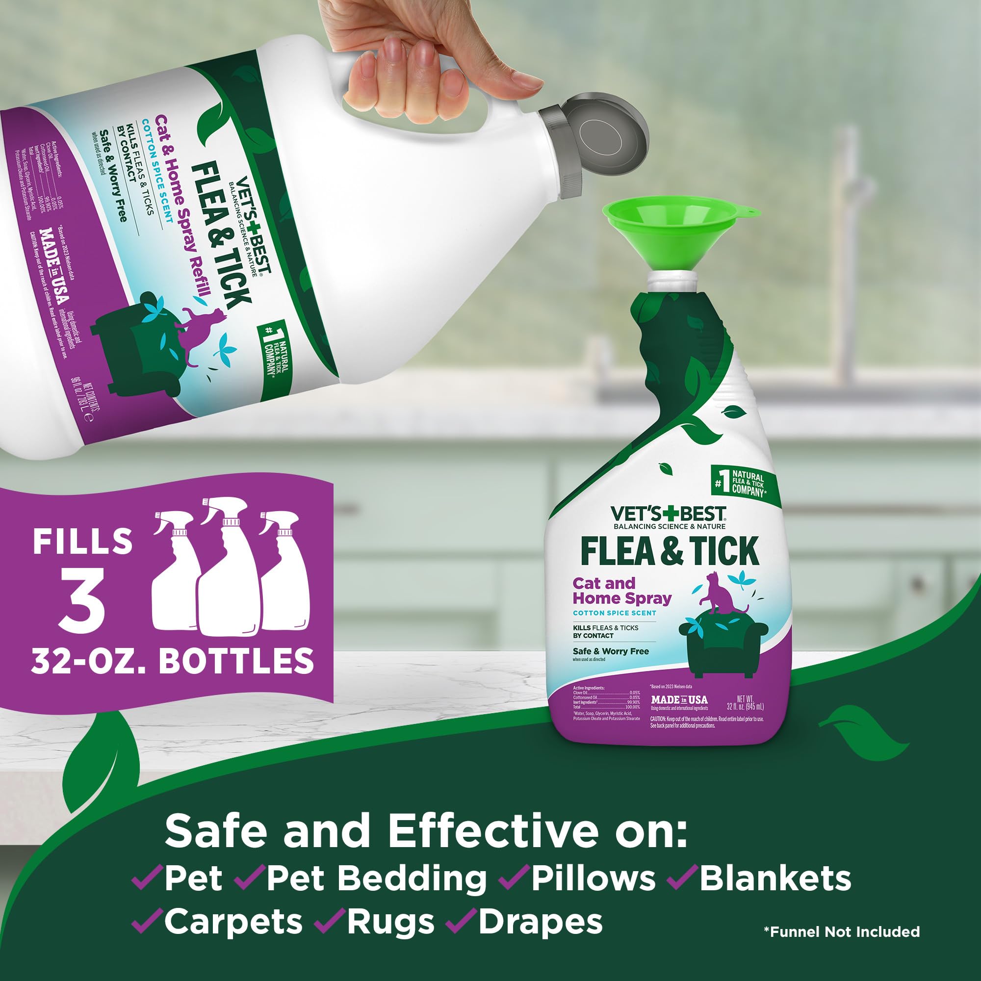 Refill bottle supports ongoing flea and tick protection around the home.
