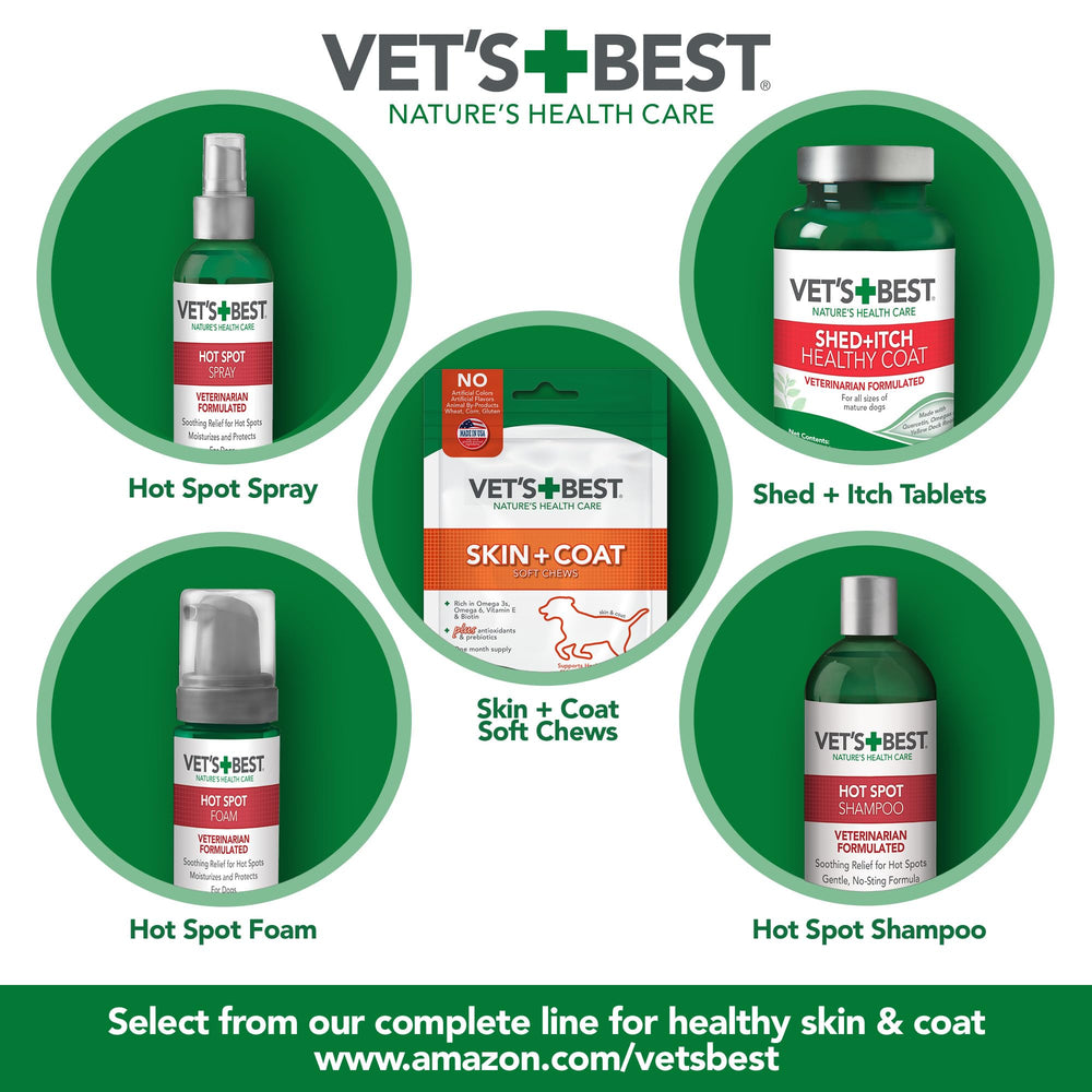 Vet's Best branding shown beside dog after outdoor activity
