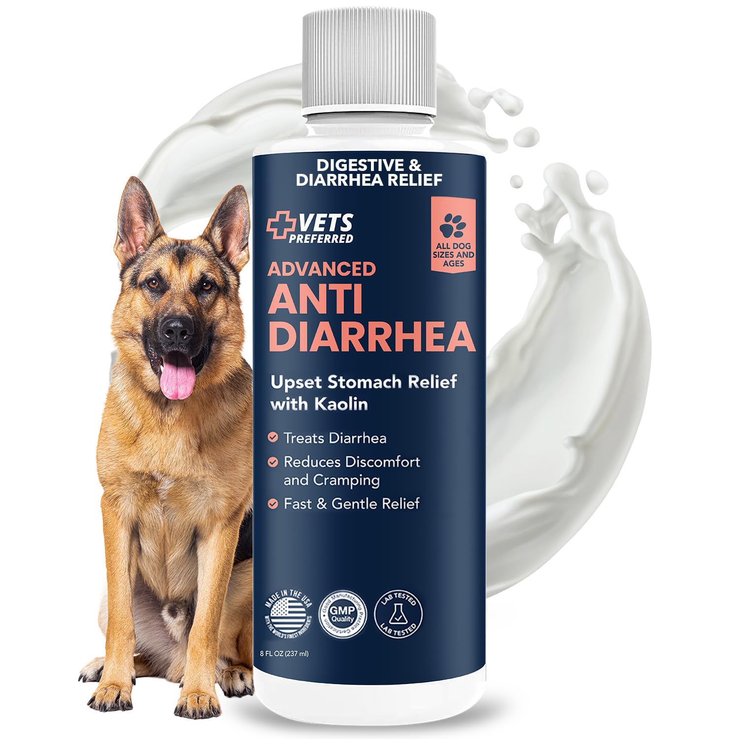 Vets Preferred bottle pour shows easy dosing for upset stomach in dogs