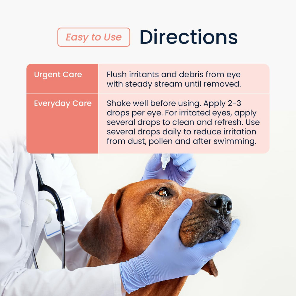 Rinsing away debris with Vets Preferred Eye Cleaner to support clearer eyes.