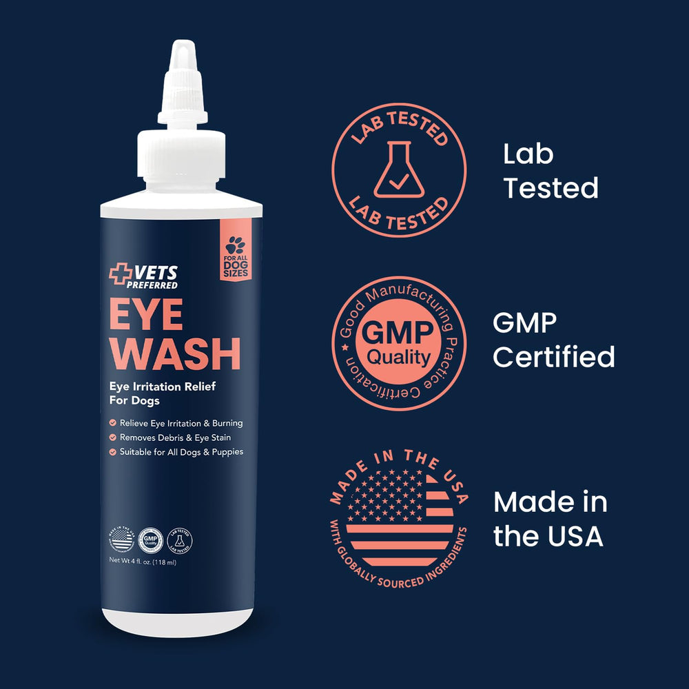 4oz packaging of Vets Preferred Eye Cleaner ready for home use.