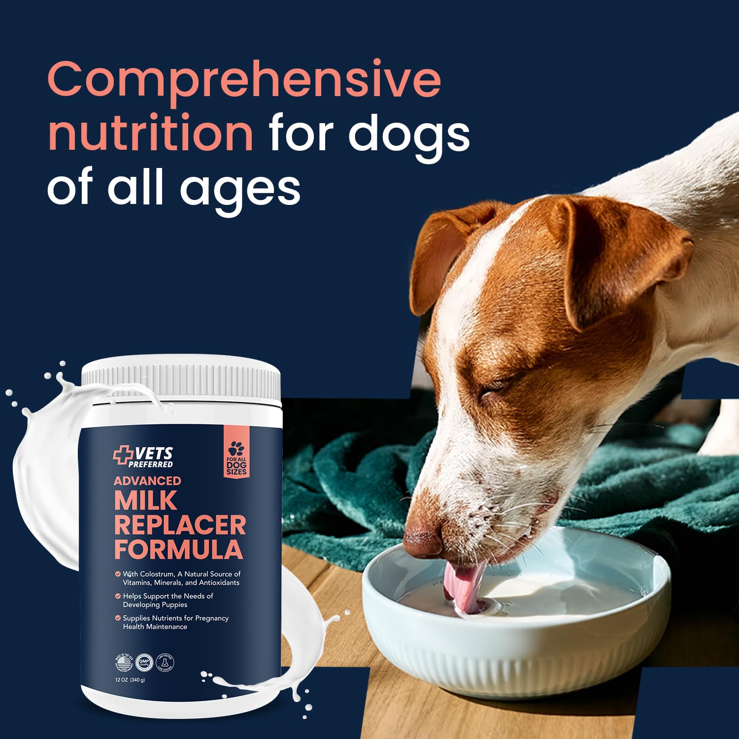 Vets Preferred Nutrition label closeup highlights balanced protein, fat, and fiber.