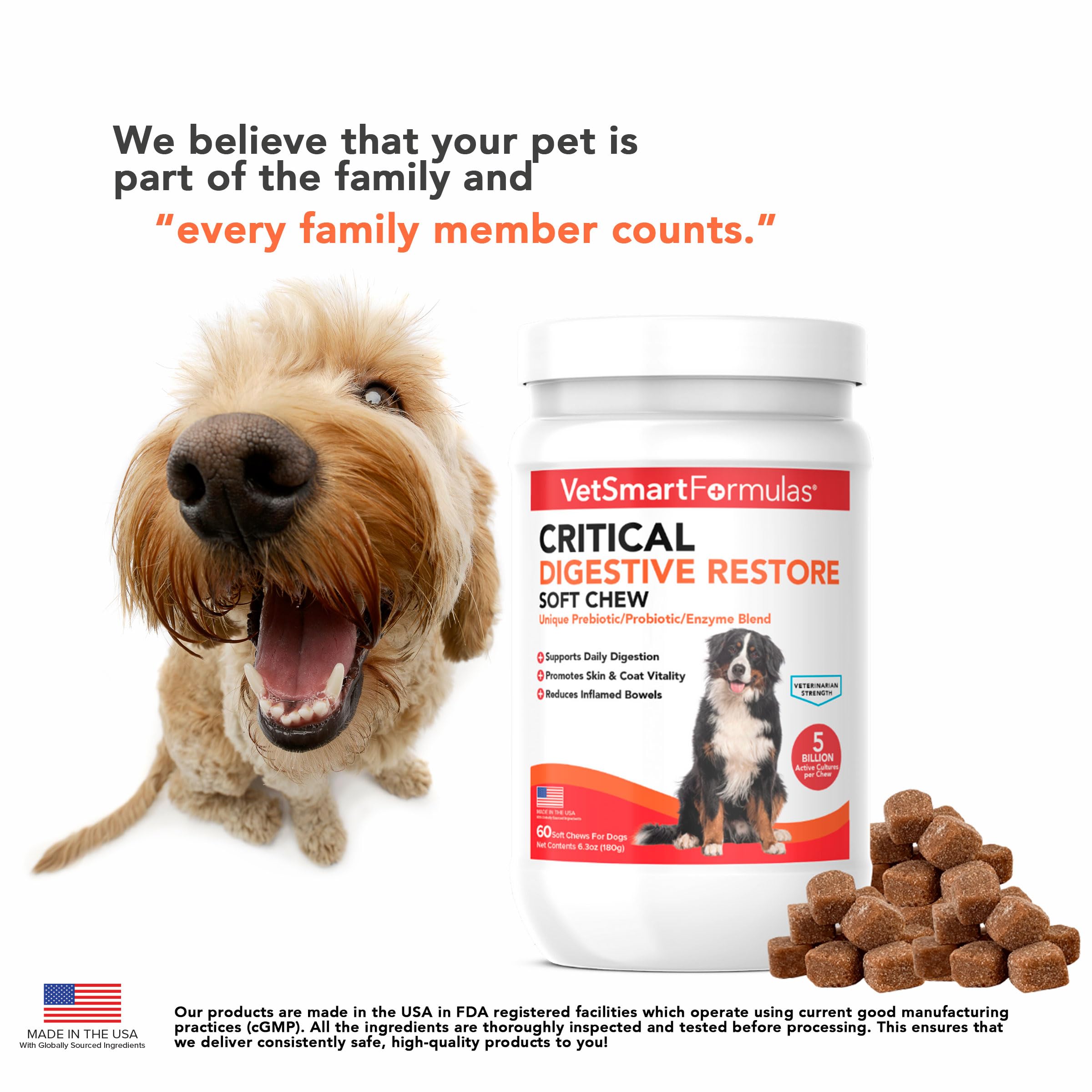 VetSmart Formulas enzyme-probiotic blend promotes digestion and nutrient absorption for dogs.