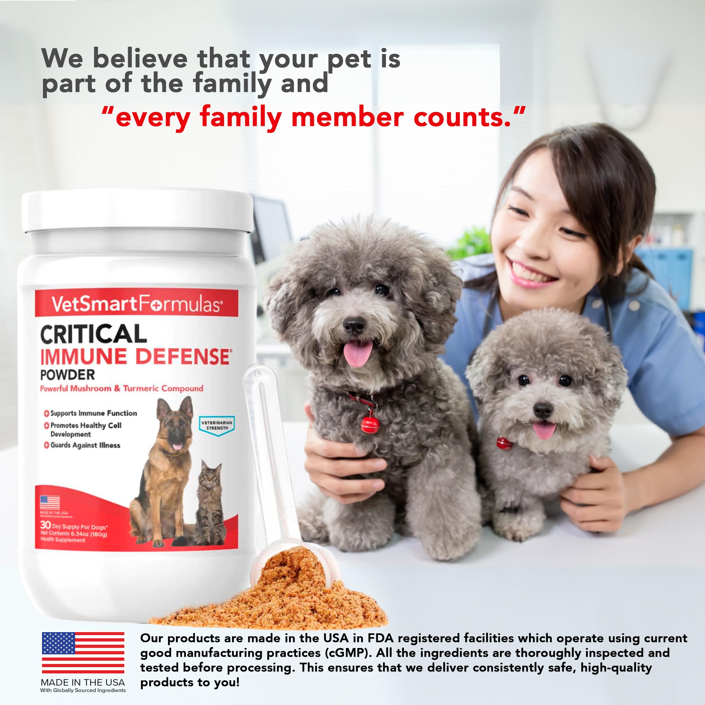 VetSmart Formulas critical immune defense ingredients display mushrooms and turmeric