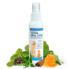 VetSmart Formulas dog breath freshener bottle pour shows quick, mess-free freshness.