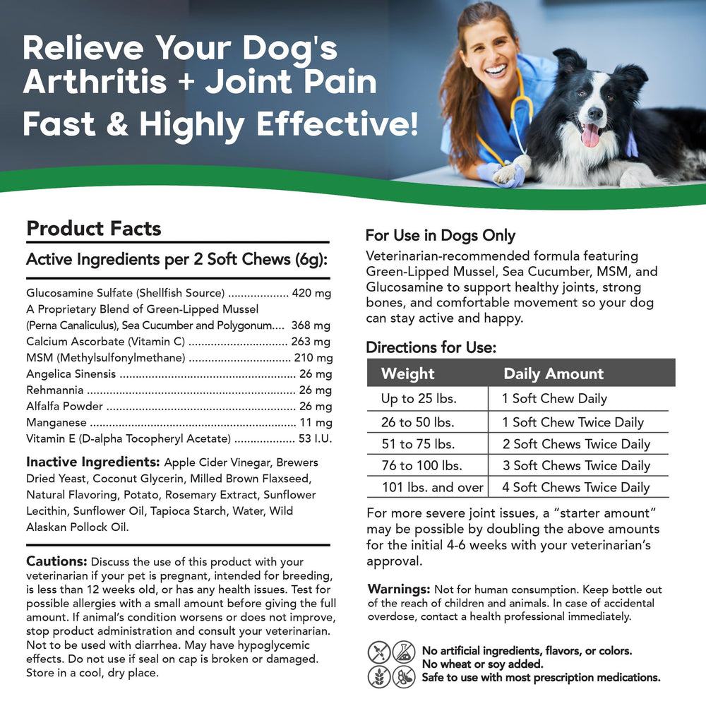 Green-Lipped Mussel ingredient from VetSmart Formulas supports inflammation-related comfort.