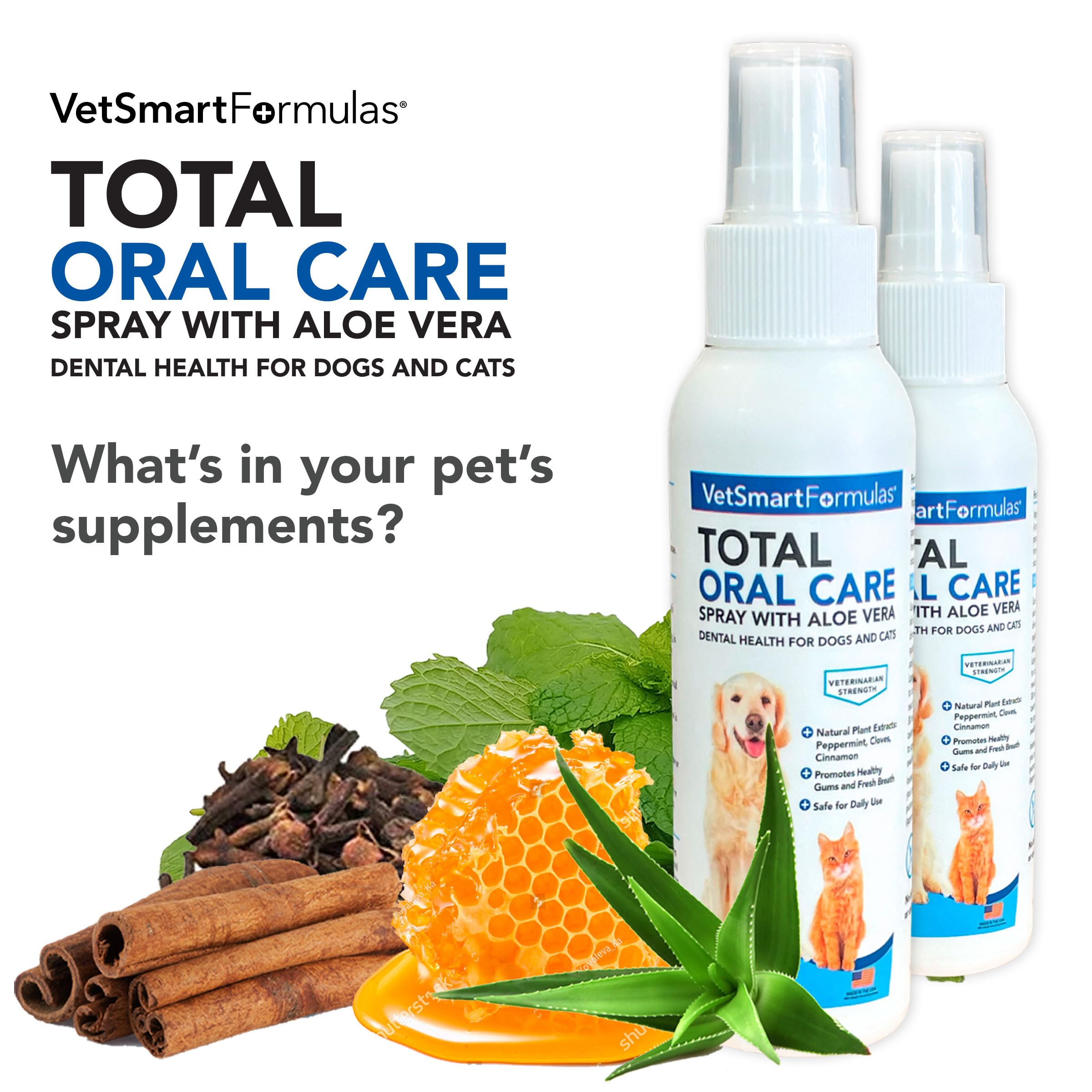 VetSmart Formulas oral care spray nozzle enables fast, on-the-go application.