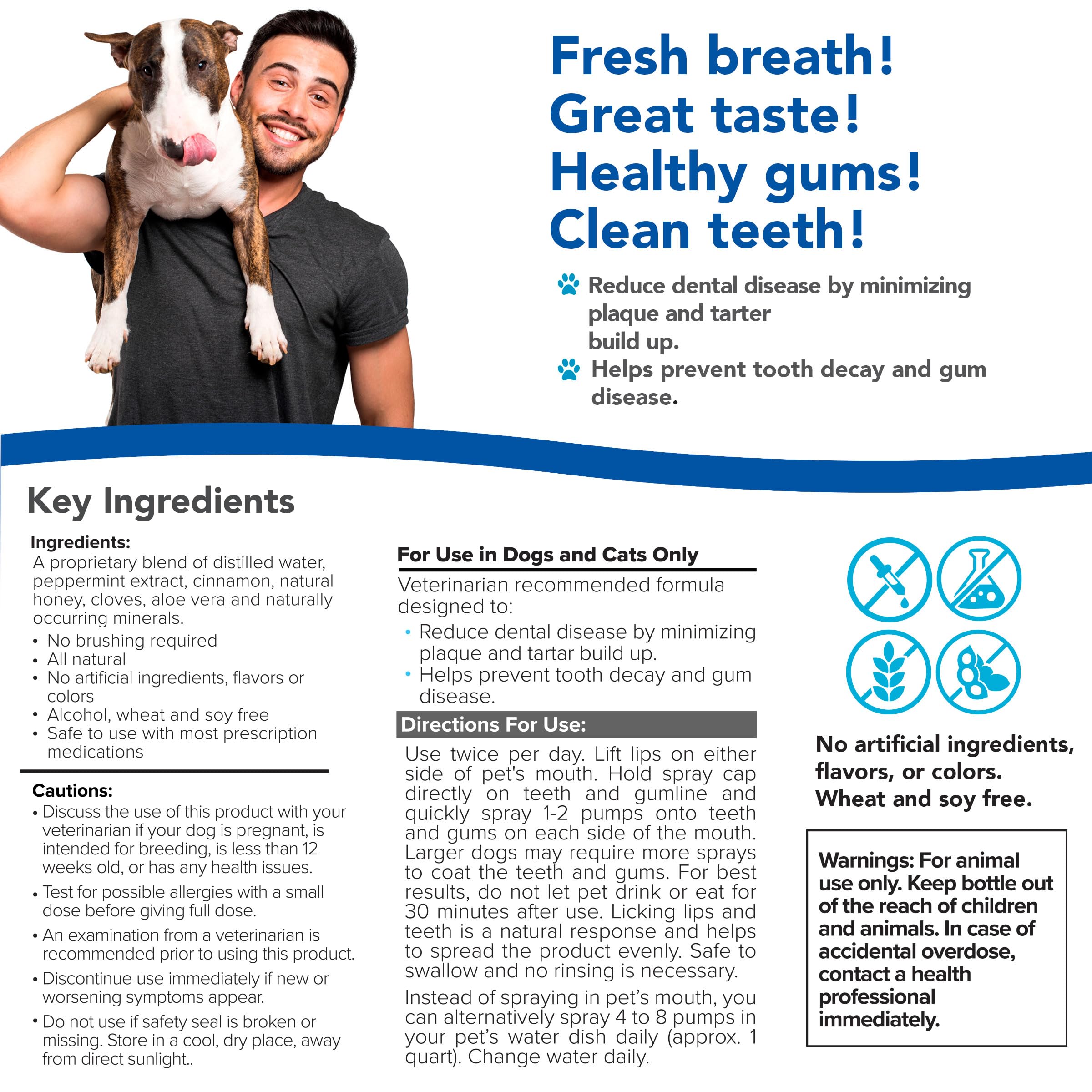 VetSmart Formulas pet teeth spray application demonstrates targeted cleaning for dogs and cats.