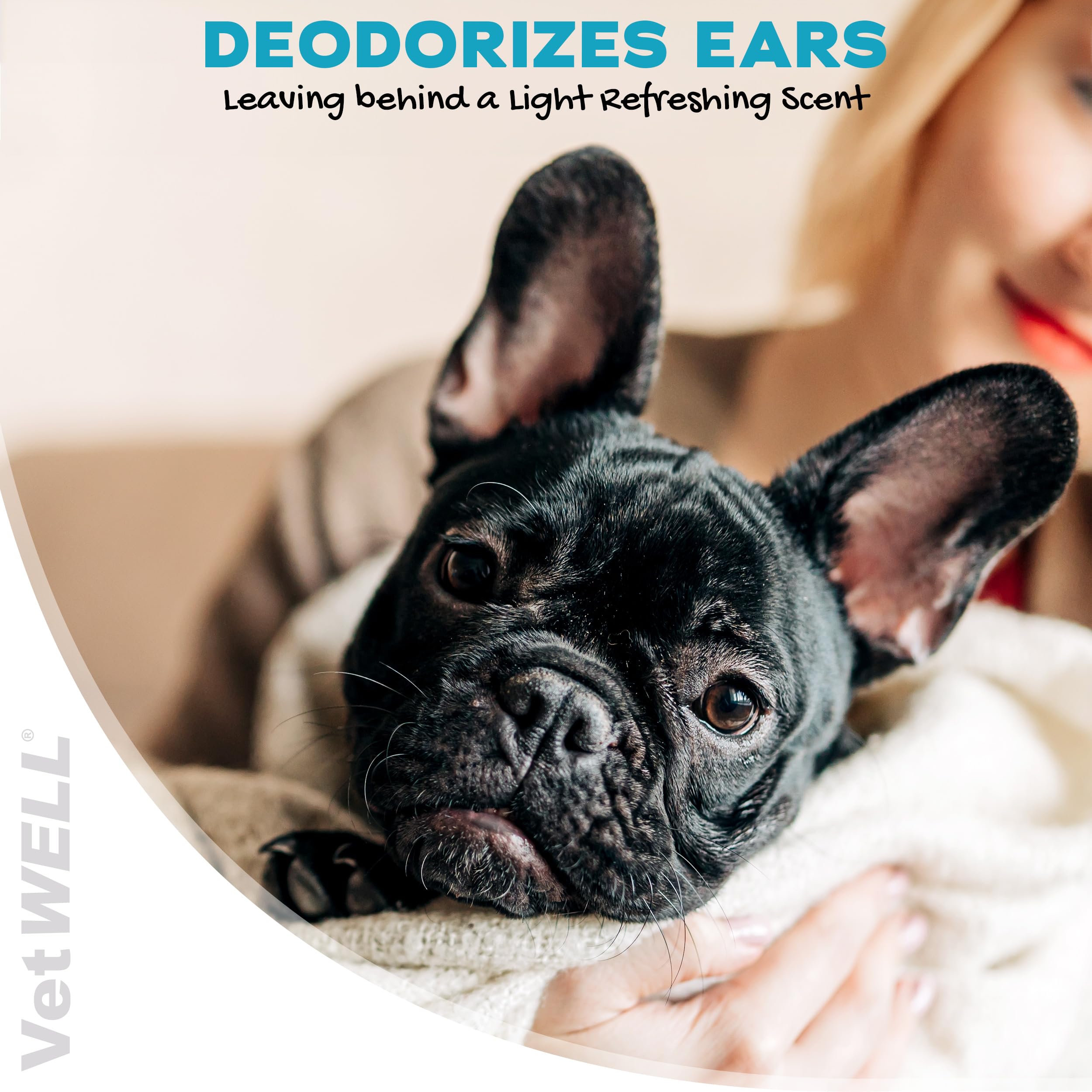 VetWELL EarWELL 100-count pack for regular ear cleaning routines.