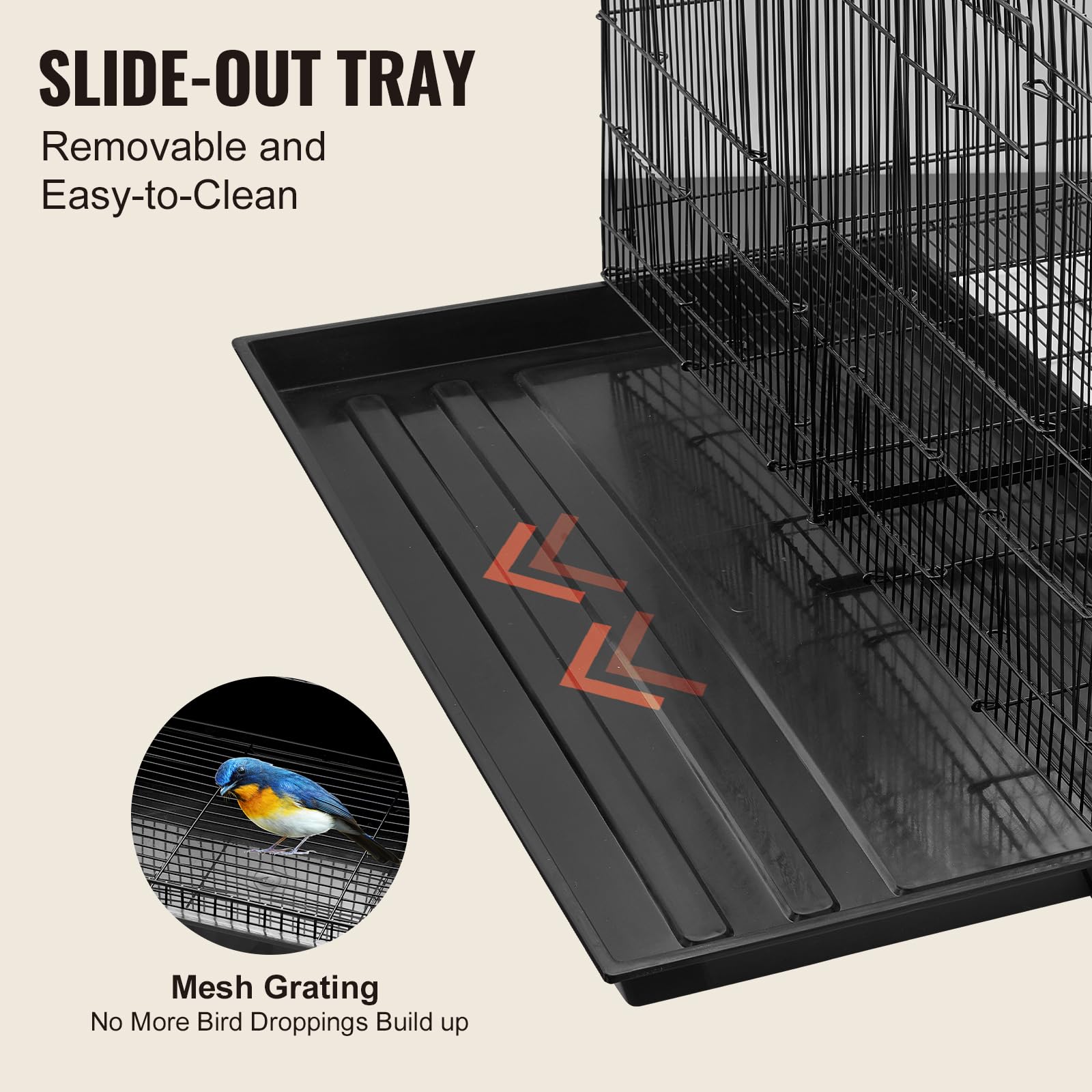 VEVOR 30-inch flight bird cage door close-up shows secure access and escape prevention.