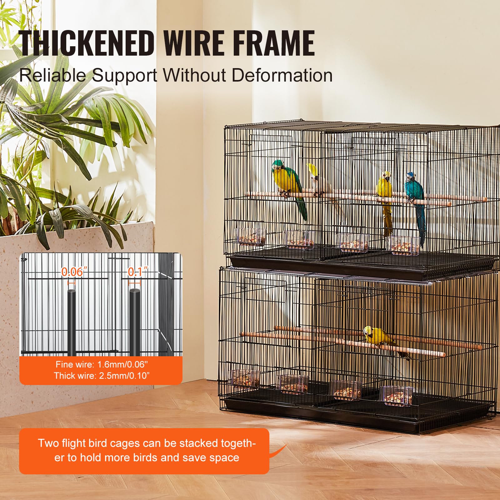 VEVOR 30-inch flight bird cage perches provide varied resting spots for comfort.