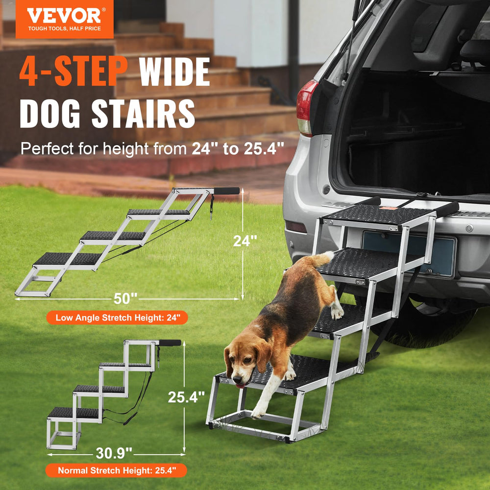 Folded VEVOR dog steps, compact and ready for trunk storage.