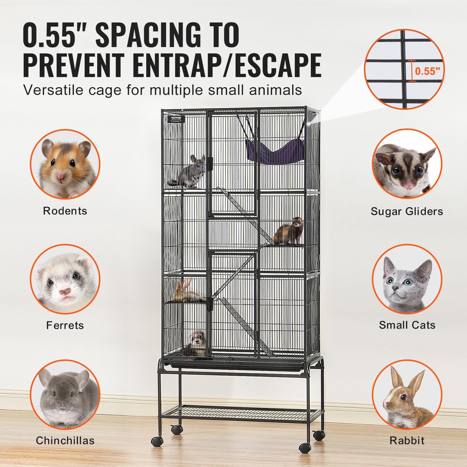 VEVOR rolling cage includes slip-proof ramps for safe level transitions.