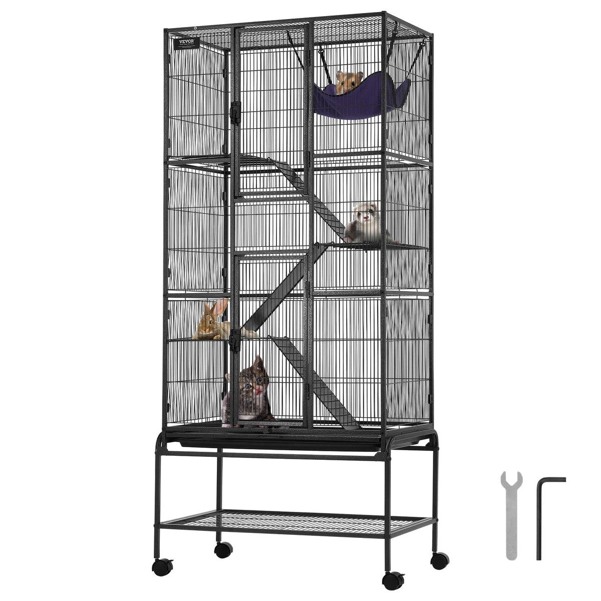VEVOR 69-inch rolling ferret cage with spacious living area for multiple small pets.