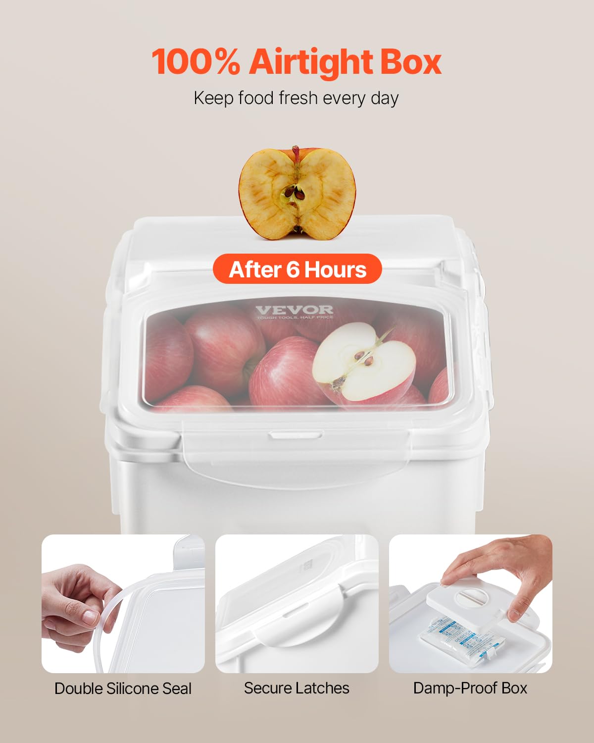 VEVOR airtight lid and silicone seal protect freshness of stored items