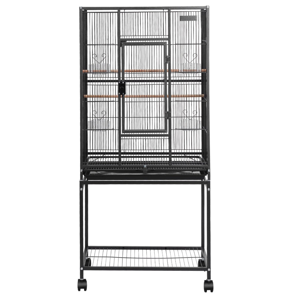 Cage shown suitable for indoor or balcony placement.