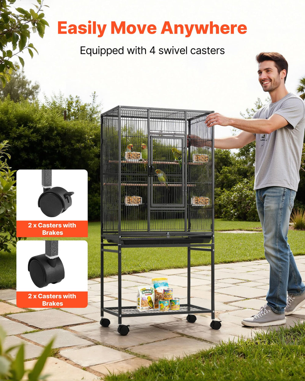 Tray and cage bottom shown for easy cleaning access.